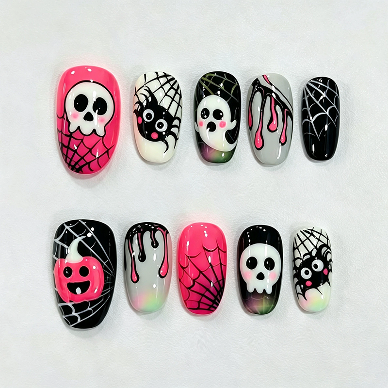 ✨ JETZT 50 % RABATT! !✨Halloween Aufklebe-Nagelset🎃, einfache Anwendung, viele gruselige Muster, perfekt für Halloween-Feste👻