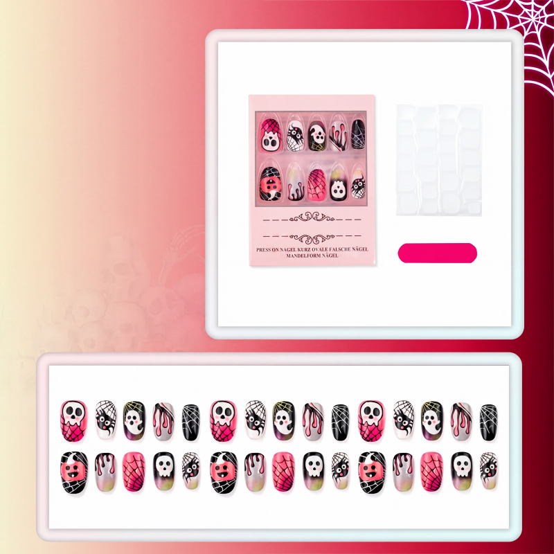 ✨ JETZT 50 % RABATT! !✨Halloween Aufklebe-Nagelset🎃, einfache Anwendung, viele gruselige Muster, perfekt für Halloween-Feste👻