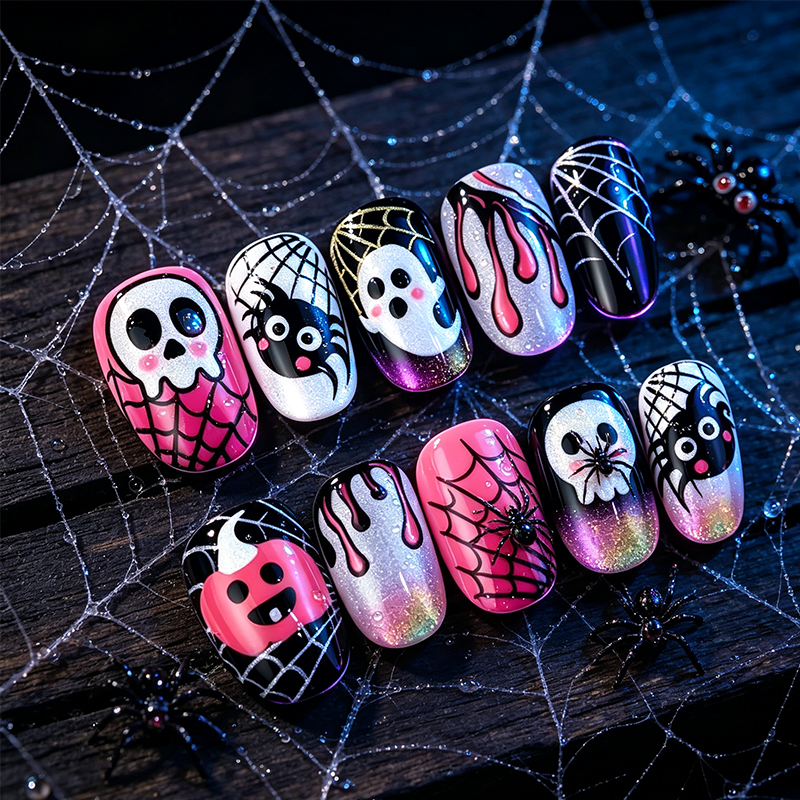 ✨ JETZT 50 % RABATT! !✨Halloween Aufklebe-Nagelset🎃, einfache Anwendung, viele gruselige Muster, perfekt für Halloween-Feste👻