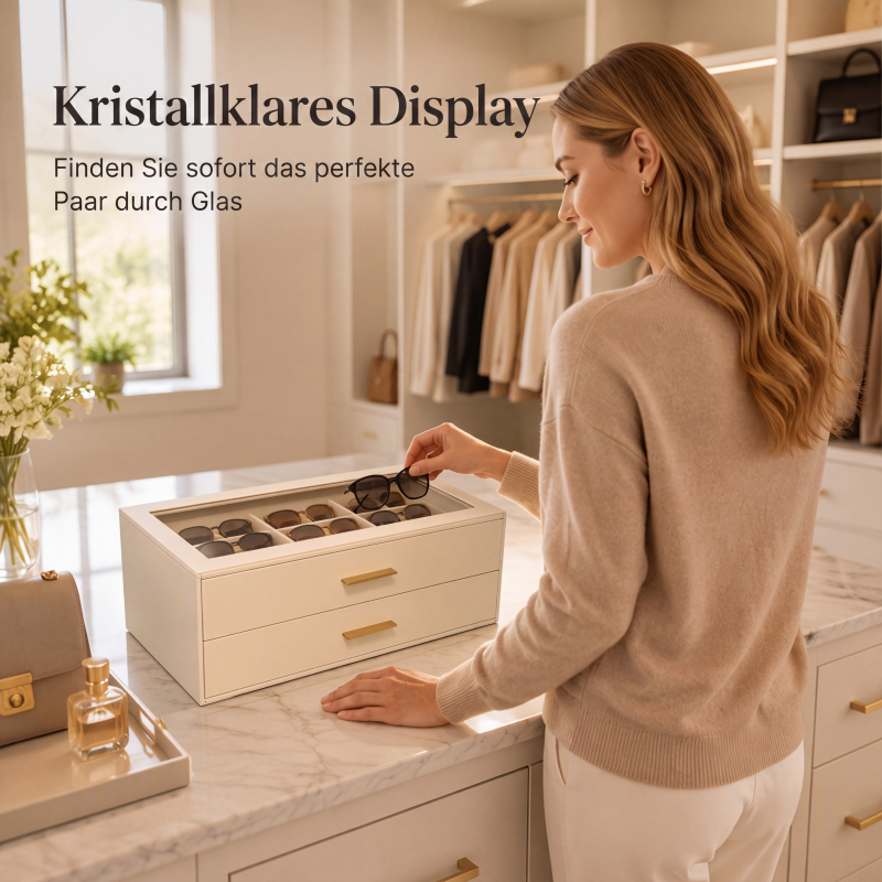 🕶️ 50% RABATT! 📦 2-stöckige Sonnenbrillen-Aufbewahrungsbox – Transparenter Glasdeckel, staubdicht & platzsparend – Ideal für Brillensammlung & stilvolle Präsentation ✨
