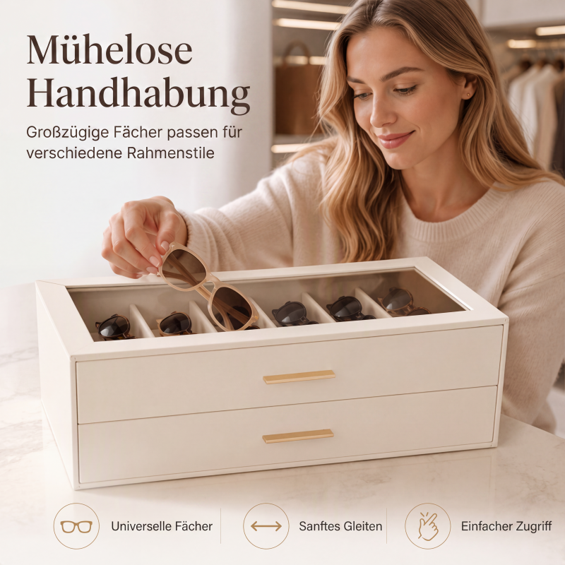 🕶️ 50% RABATT! 📦 2-stöckige Sonnenbrillen-Aufbewahrungsbox – Transparenter Glasdeckel, staubdicht & platzsparend – Ideal für Brillensammlung & stilvolle Präsentation ✨