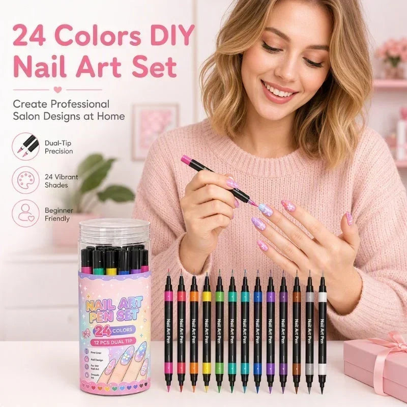 ✨ JETZT 50 % RABATT! !✨💅 24-farbige Nagelkunststifte mit zwei Spitzen – Einfache DIY-Nageldesigns2
