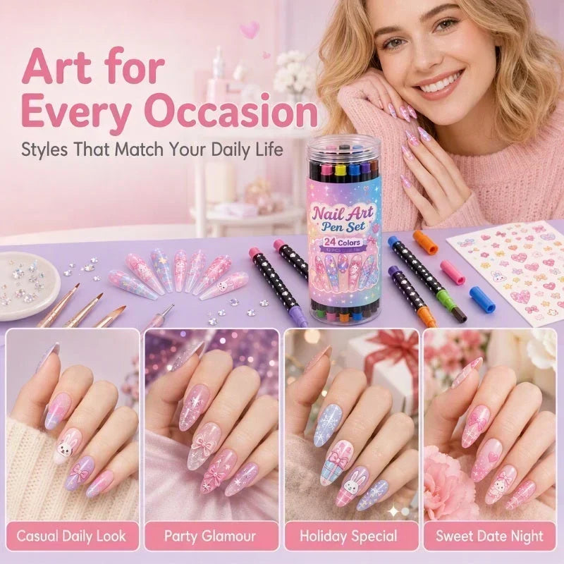 ✨ JETZT 50 % RABATT! !✨💅 24-farbige Nagelkunststifte mit zwei Spitzen – Einfache DIY-Nageldesigns2