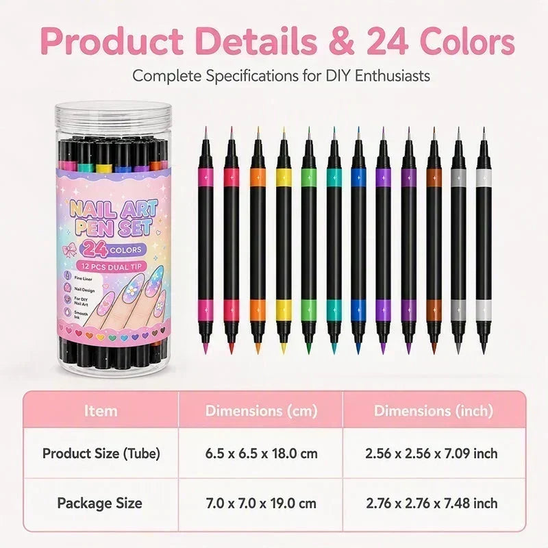 ✨ JETZT 50 % RABATT! !✨💅 24-farbige Nagelkunststifte mit zwei Spitzen – Einfache DIY-Nageldesigns2