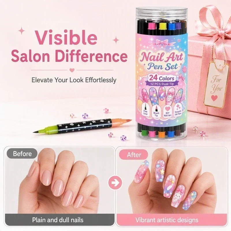 ✨ JETZT 50 % RABATT! !✨💅 24-farbige Nagelkunststifte mit zwei Spitzen – Einfache DIY-Nageldesigns2