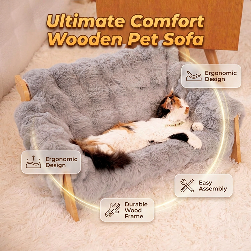 🛏️ 50 % RABATT JETZT! 🐾 Erhöhtes Plüsch-Haustierbett – Holzrahmen, waschbar & stabil – perfekt für Hunde und Katzen – luxuriöser Komfort das ganze Jahr 🌿