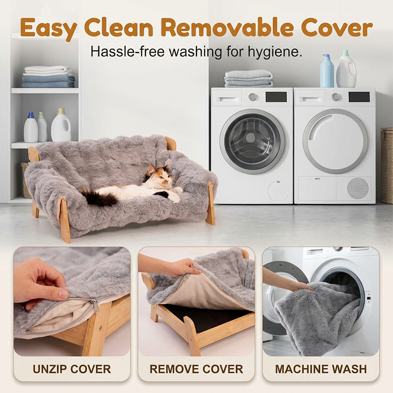 🛏️ 50 % RABATT JETZT! 🐾 Erhöhtes Plüsch-Haustierbett – Holzrahmen, waschbar & stabil – perfekt für Hunde und Katzen – luxuriöser Komfort das ganze Jahr 🌿