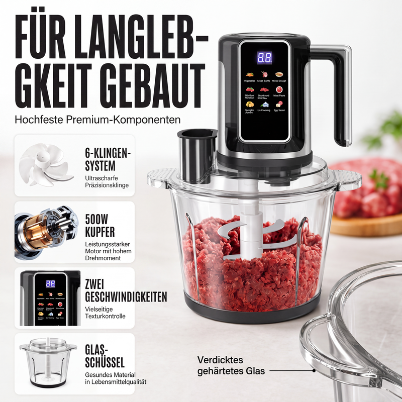 🔥 50 % Rabatt! 🍳 Multifunktions-Zerkleinerer mit Touch-Bedienung – Elektrische Küchenmaschine für Fleisch, Gemüse & Obst