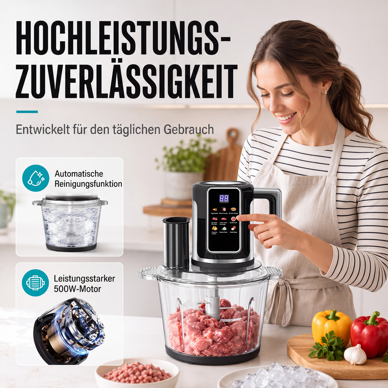 🔥 50 % Rabatt! 🍳 Multifunktions-Zerkleinerer mit Touch-Bedienung – Elektrische Küchenmaschine für Fleisch, Gemüse & Obst