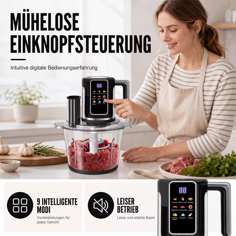 🔥 50 % Rabatt! 🍳 Multifunktions-Zerkleinerer mit Touch-Bedienung – Elektrische Küchenmaschine für Fleisch, Gemüse & Obst