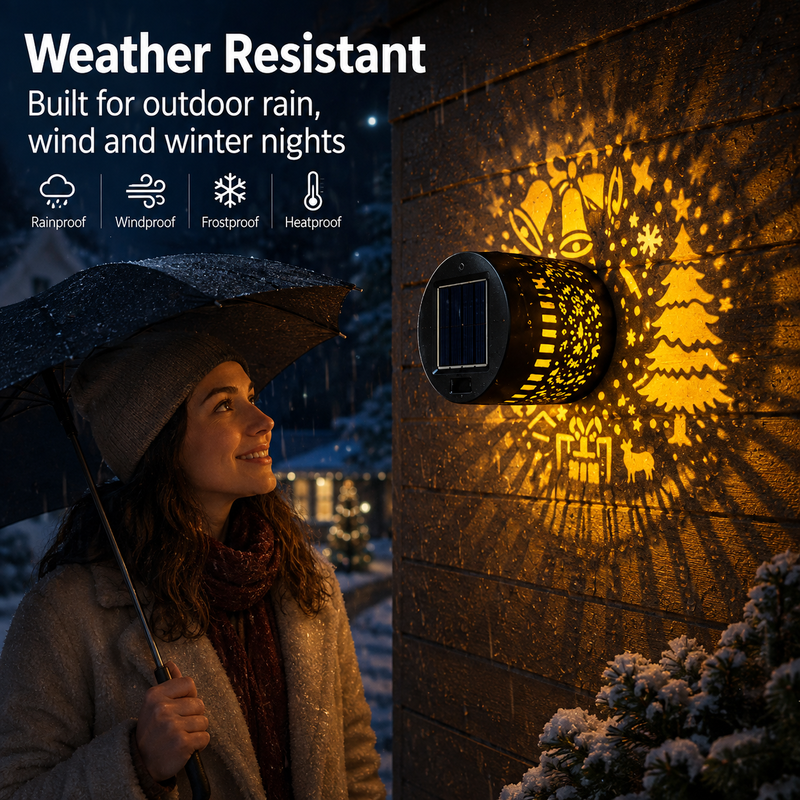 🥳2026 VERKAUFSHIT🥳💞ÜBER 50.000 VERKAUFT! 🎄❄️ 50 % RABATT! Solar-Wandleuchte mit dekorativer Außenprojektion – wetterfest nach IP65, automatisches Ein-/Ausschalten. Projiziert festliche Muster – perfekt für Weihnachten & Halloween! 🏡✨