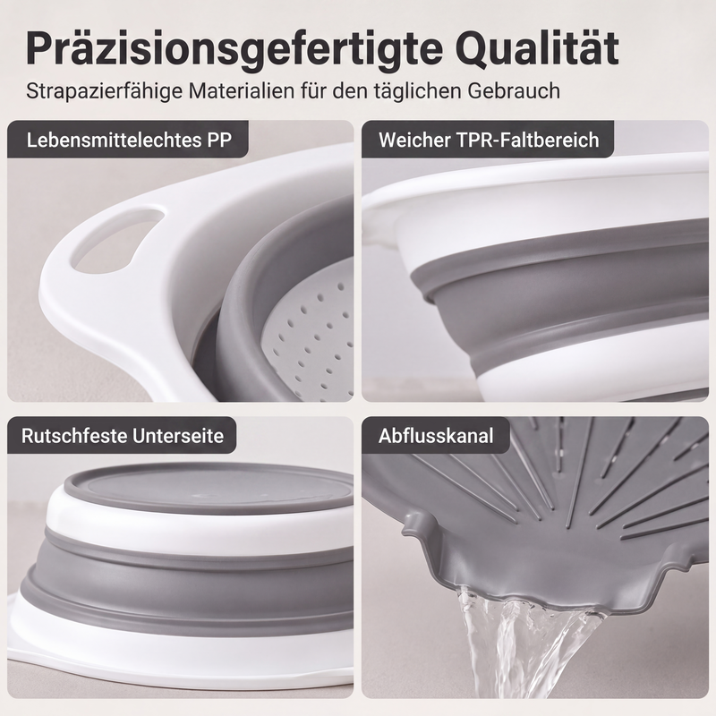 🔥 BEGRENZTES ANGEBOT: 50 % Rabatt! 🥗 Multifunktionales, zusammenklappbares Sieb – Abtropfgestell mit Auffangschale, kompakt und praktisch für die Küche ✨