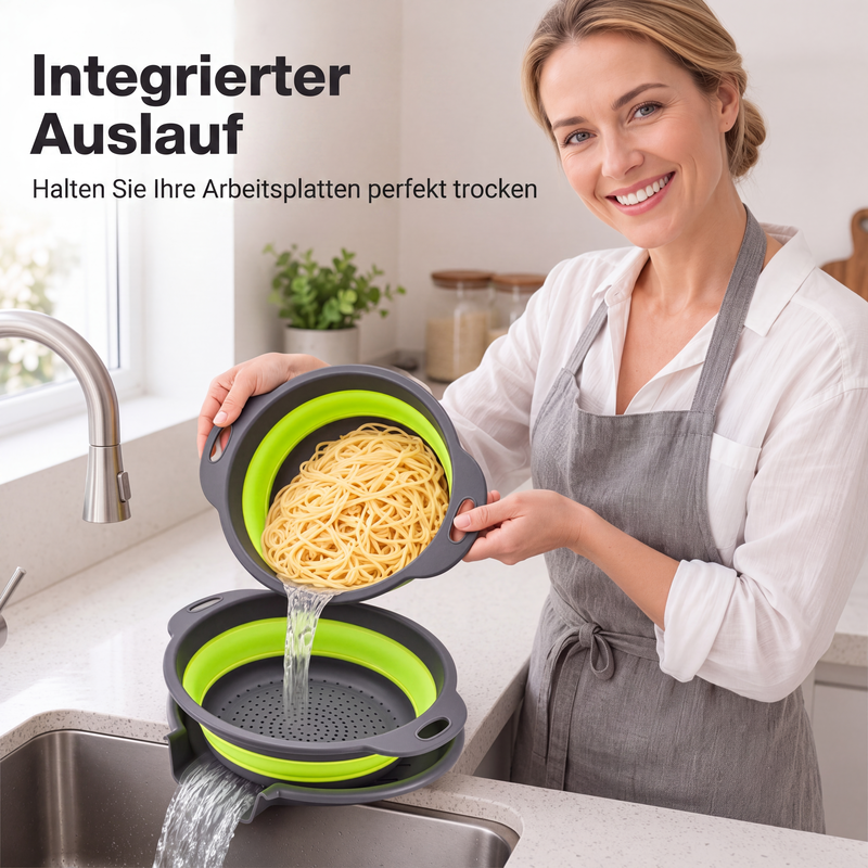 🔥 BEGRENZTES ANGEBOT: 50 % Rabatt! 🥗 Multifunktionales, zusammenklappbares Sieb – Abtropfgestell mit Auffangschale, kompakt und praktisch für die Küche ✨