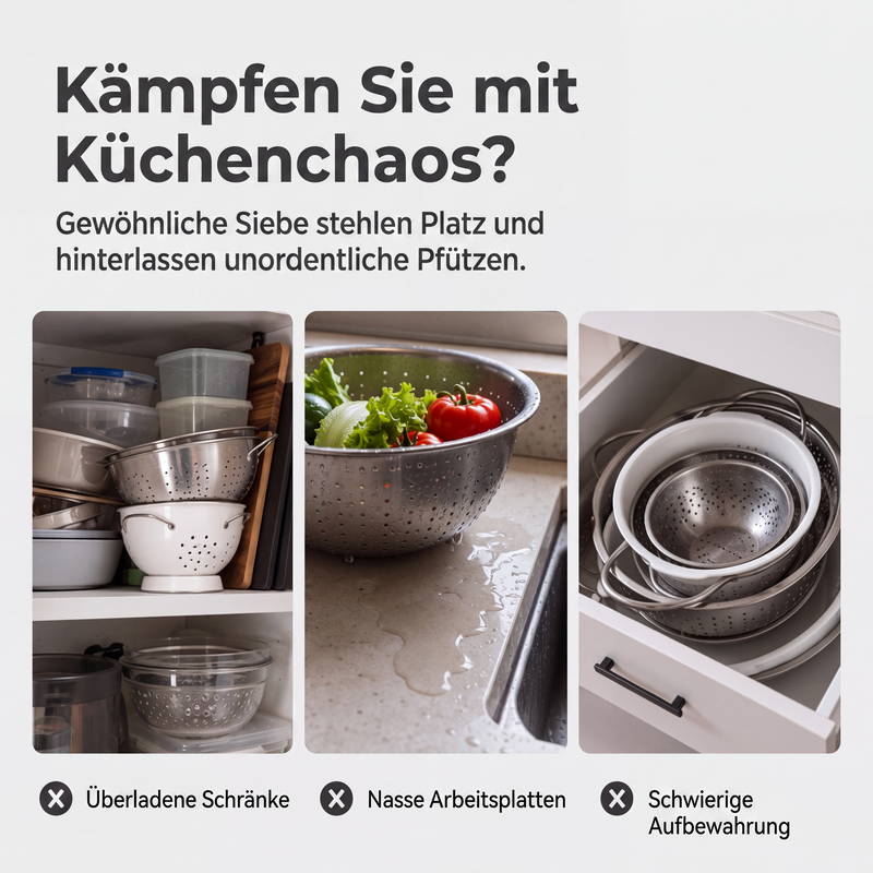 🔥 BEGRENZTES ANGEBOT: 50 % Rabatt! 🥗 Multifunktionales, zusammenklappbares Sieb – Abtropfgestell mit Auffangschale, kompakt und praktisch für die Küche ✨