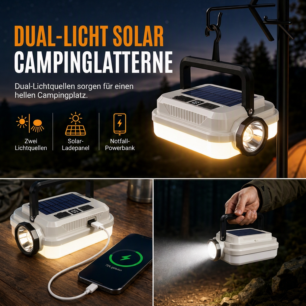 📢📢50% RABATT !!⏰Solar wiederaufladbare LED-Campinglampe, multifunktionale Handarbeitsleuchte mit langer Akkulaufzeit für Outdoor-Notfälle