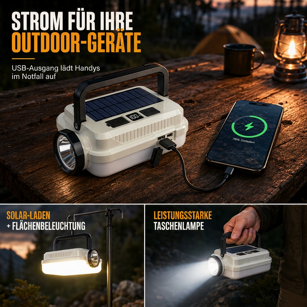 📢📢50% RABATT !!⏰Solar wiederaufladbare LED-Campinglampe, multifunktionale Handarbeitsleuchte mit langer Akkulaufzeit für Outdoor-Notfälle
