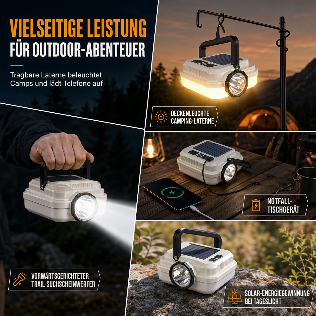 📢📢50% RABATT !!⏰Solar wiederaufladbare LED-Campinglampe, multifunktionale Handarbeitsleuchte mit langer Akkulaufzeit für Outdoor-Notfälle