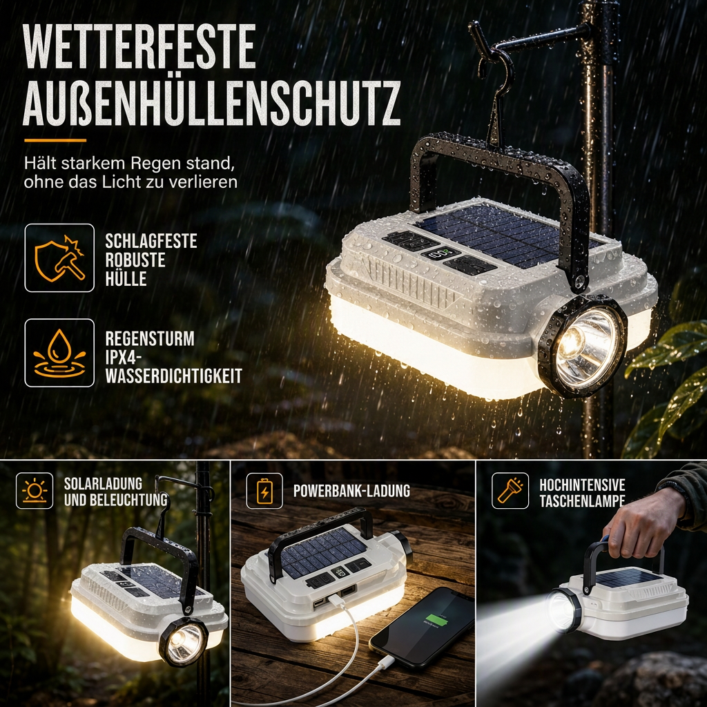 📢📢50% RABATT !!⏰Solar wiederaufladbare LED-Campinglampe, multifunktionale Handarbeitsleuchte mit langer Akkulaufzeit für Outdoor-Notfälle