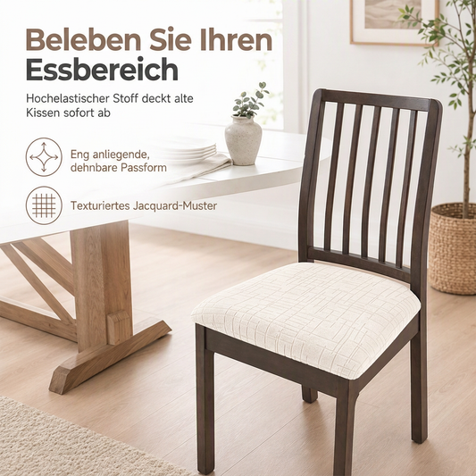 📢📢Zeitlich begrenztes Sonderangebot：1+1 GRATIS! ⏰Elastische trägerlose Esszimmerstuhl-Sitzbezug, dehnbarer Kissenbezug mit Schuss- und Kettmuster für Zuhause und Hotel