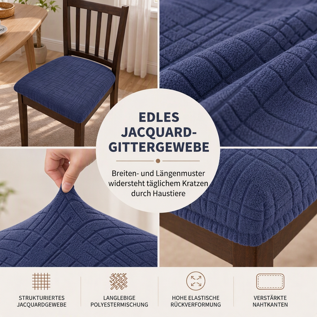 📢📢Zeitlich begrenztes Sonderangebot：1+1 GRATIS! ⏰Elastische trägerlose Esszimmerstuhl-Sitzbezug, dehnbarer Kissenbezug mit Schuss- und Kettmuster für Zuhause und Hotel