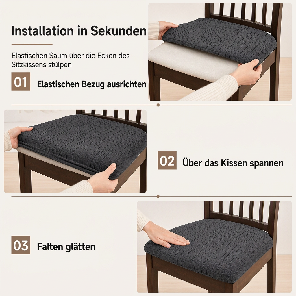 📢📢Zeitlich begrenztes Sonderangebot：1+1 GRATIS! ⏰Elastische trägerlose Esszimmerstuhl-Sitzbezug, dehnbarer Kissenbezug mit Schuss- und Kettmuster für Zuhause und Hotel