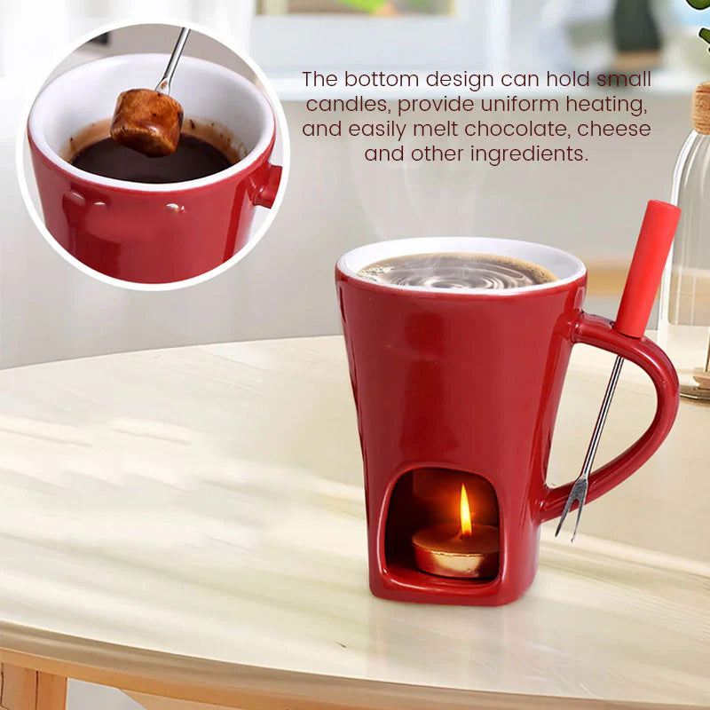 🥳2026 HEISSER DEAL🥳💞50K+ VERKAUFT! 🍫🕯️ 50% RABATT! Keramik Schoko-Fonduetasse – Teelicht-Warmhaltung, inkl. Fonduegabel. Perfekt für Dates & Weihnachten! 🎄💚