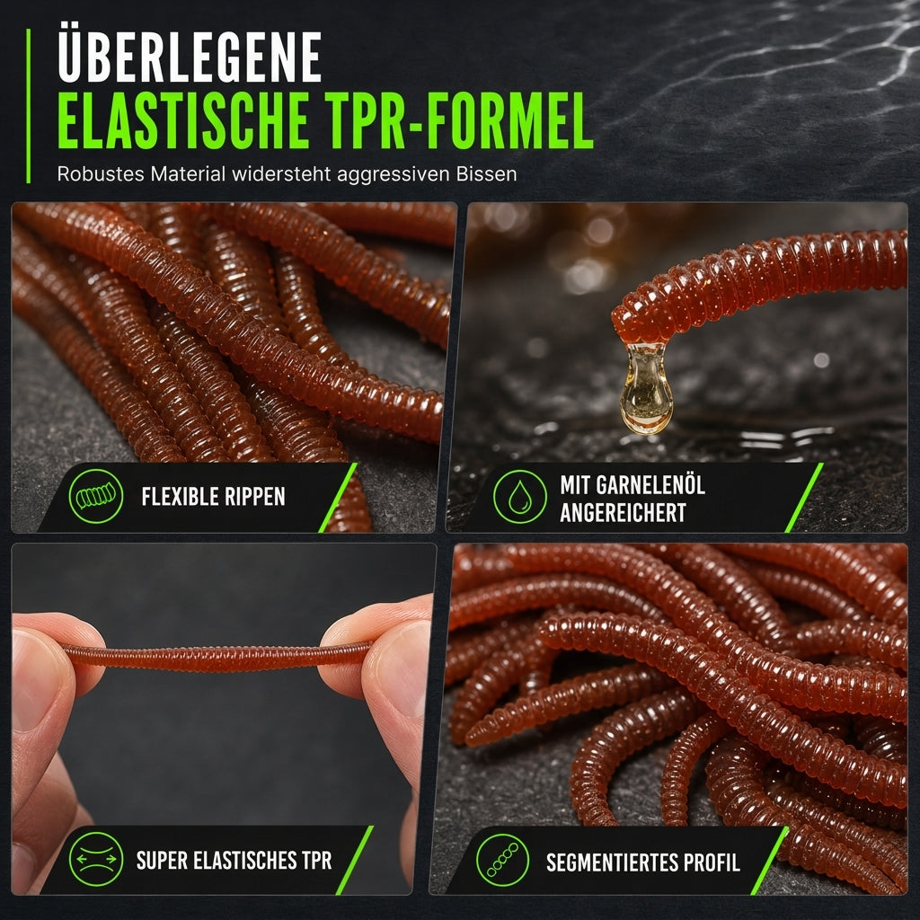 📢📢50 % RABATT !! ⏰Weiche Regenwurm-Simulation Angelköder, mit Garnelenduft versehene künstliche Wurmköder für Süß- und Salzwasser, Packung mit 50 oder 100 Stück