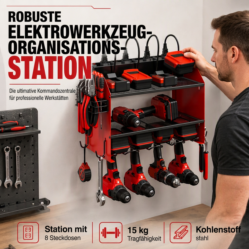 🔧 50% RABATT! 🧰 Wand-Organizer für Elektrowerkzeuge – Mit Haken & Akkuhalterung ✨