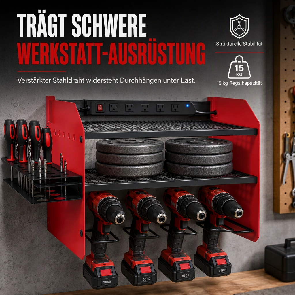 🔧 50% RABATT! 🧰 Wand-Organizer für Elektrowerkzeuge – Mit Haken & Akkuhalterung ✨