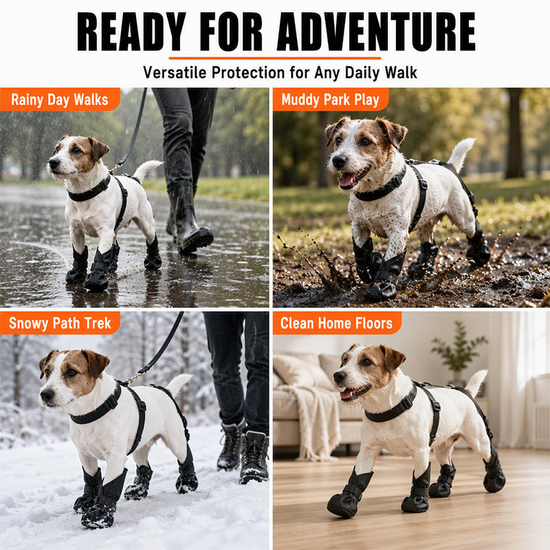 🐾 Wasserdichte Hundeschuhe mit verstellbarem Hosenträgergurt – Anti-Rutsch & Anti-Verlier