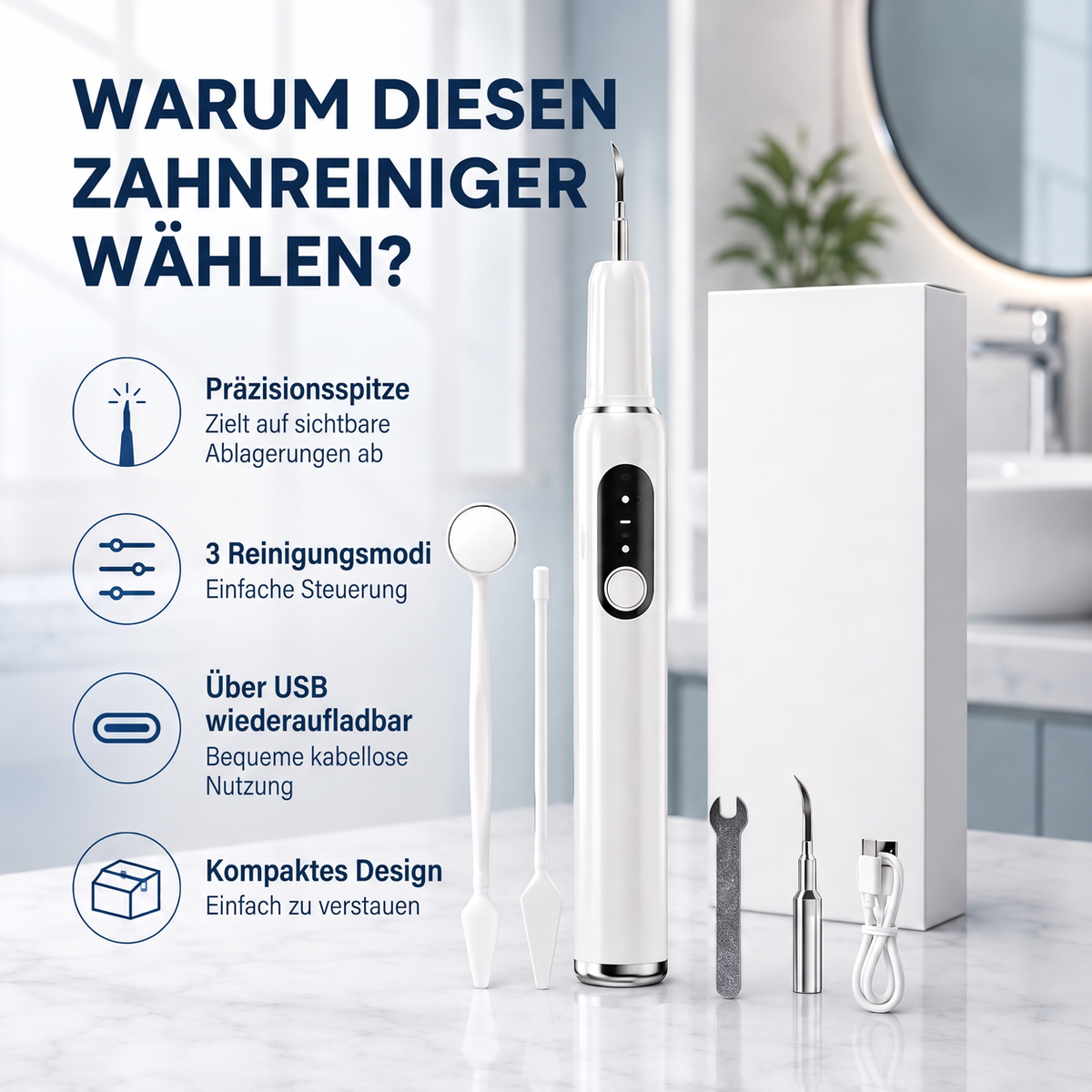 🦷✨ 50 % Rabatt! Tragbarer Ultraschall-Zahnreiniger – Zahnsteinentferner-Set für die Zahnpflege zuhause