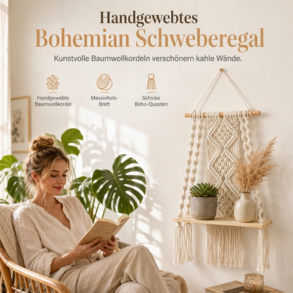 ⏳ Kun for en kort tid – 50 % RABATT ⏰Böhmisch handgewebte Makramee-Wandbehang-Schwebeboden für Bücher und Pflanzen, Wohnzimmerdekoration