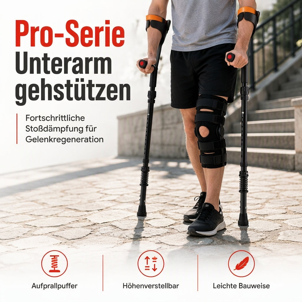 50 % RABATT! ✨ Faltbare Unterarmgehstützen – stoßdämpfendes Federsystem, verstärkter Aluminiumschaft & rutschfeste Gummifüße – komfortable Mobilitätshilfe für die Frakturrehabilitation 🦵