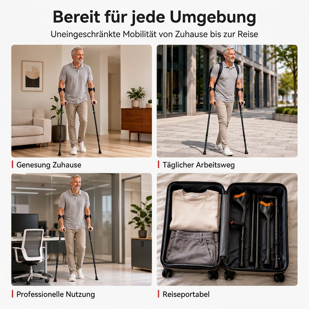 50 % RABATT! ✨ Faltbare Unterarmgehstützen – stoßdämpfendes Federsystem, verstärkter Aluminiumschaft & rutschfeste Gummifüße – komfortable Mobilitätshilfe für die Frakturrehabilitation 🦵