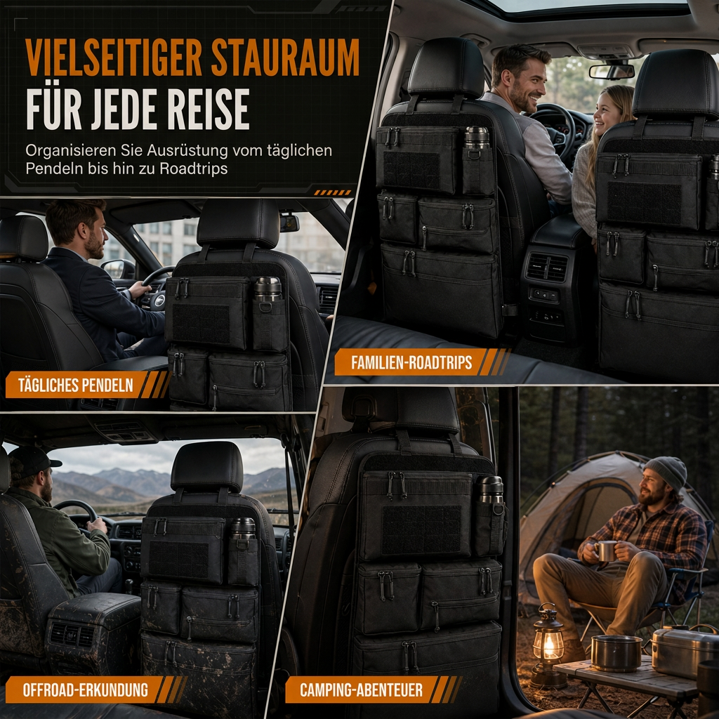 🚗 50% RABATT! 🎒 Taktischer Rücksitz-Organizer – Nylon & viele Fächer ✨