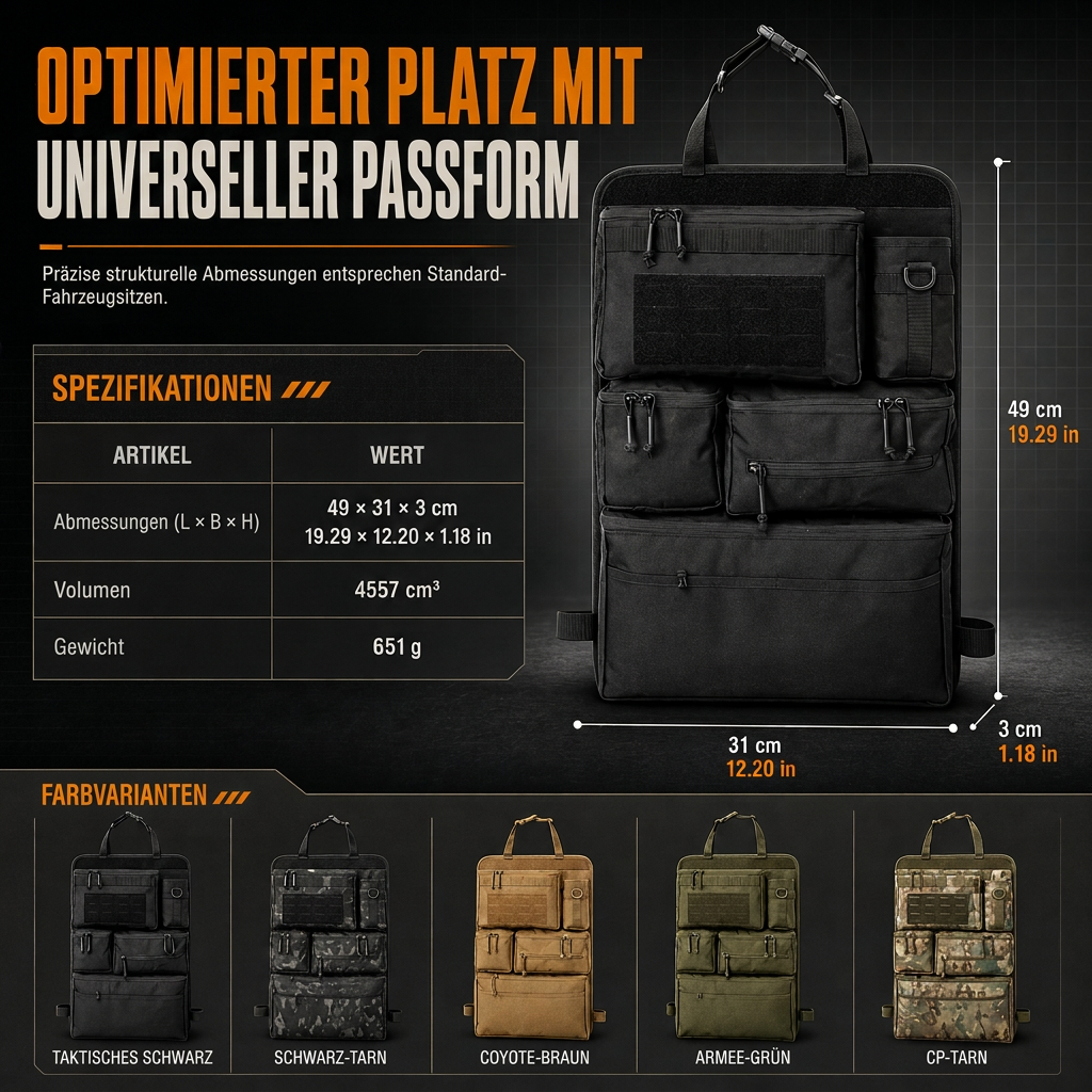 🚗 50% RABATT! 🎒 Taktischer Rücksitz-Organizer – Nylon & viele Fächer ✨