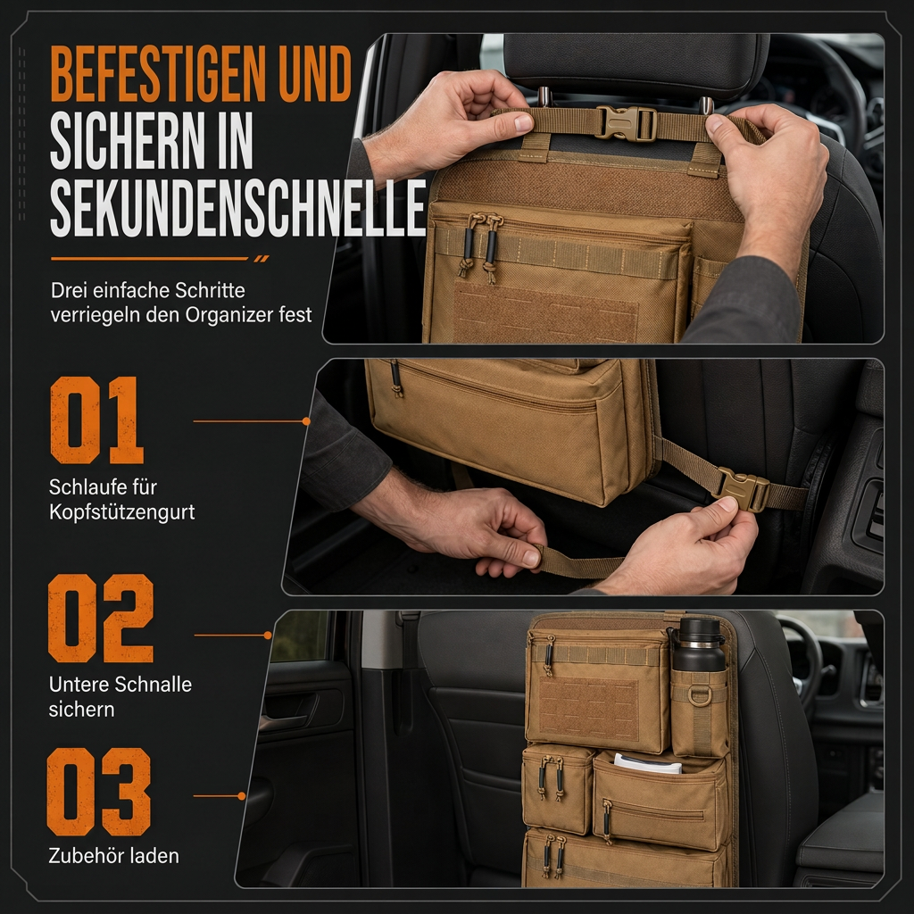 🚗 50% RABATT! 🎒 Taktischer Rücksitz-Organizer – Nylon & viele Fächer ✨
