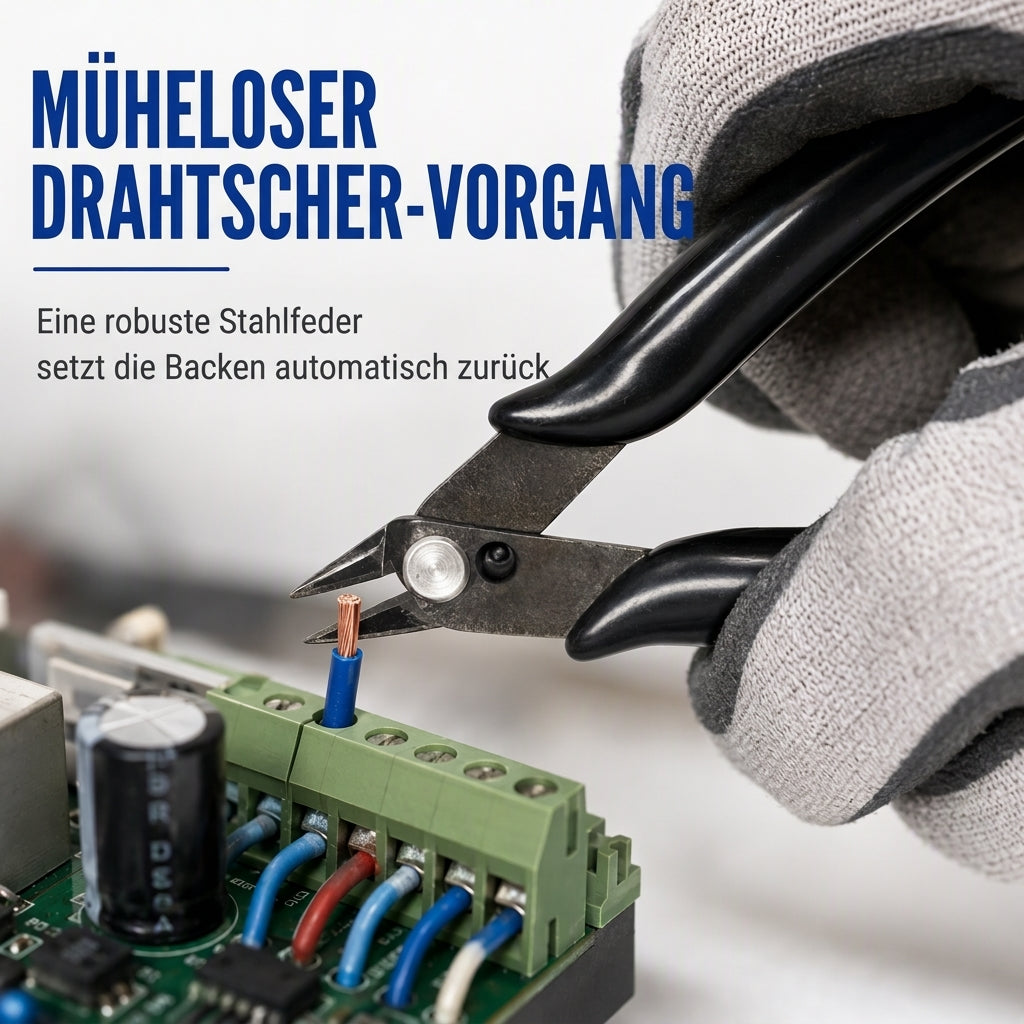 🔧 Präzisions-Seitenschneider: Bündiger Schnitt, federbelastet, aus geschwärztem Stahl, rutschfester Griff