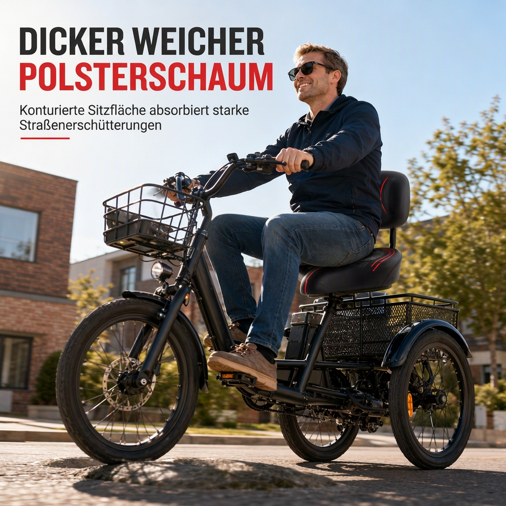 📢📢50% RABATT !!⏰ Breiter Fahrradsattel – Rückenlehne & übergroßer Komfort für E-Bikes ✨