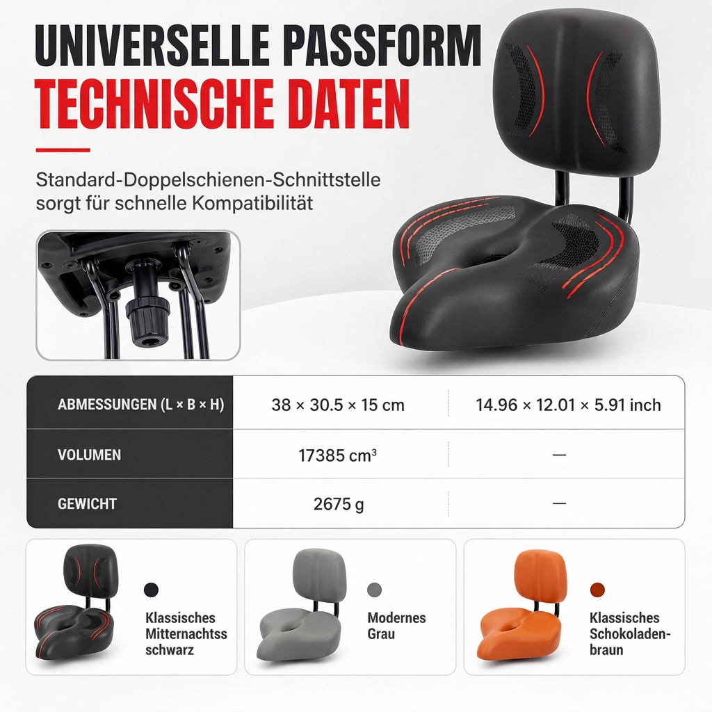 📢📢50% RABATT !!⏰ Breiter Fahrradsattel – Rückenlehne & übergroßer Komfort für E-Bikes ✨