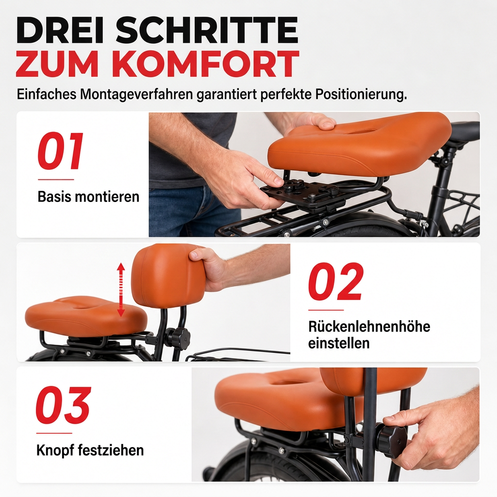 📢📢50% RABATT !!⏰ Breiter Fahrradsattel – Rückenlehne & übergroßer Komfort für E-Bikes ✨