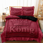 👑 KING 3-teiliges Bettwäsche-Set – schwarz-grau meliert, Kronen-Design