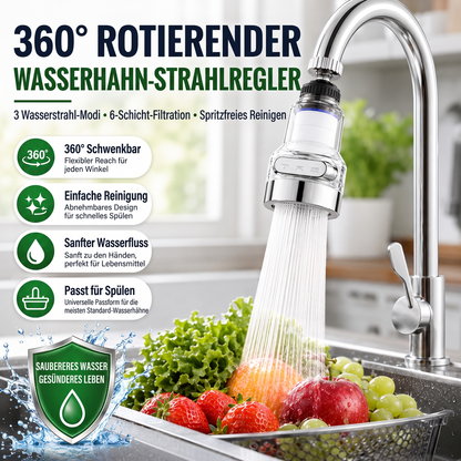 ⏳ Zeitlich begrenzte Sonderaktion ⏰ 360° drehbarer Wasserhahnfilter – spritzwassergeschützt und mehrschichtig gefiltert. Passend für Küchenarmaturen, reinigt Wasser und verhindert Spritzwasser. Saubereres Waschbecken, sicheres Wasser! ✨