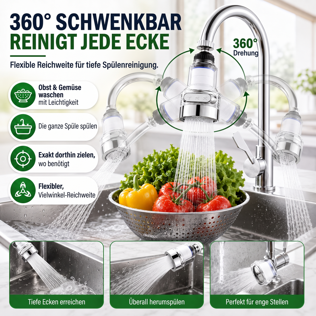 ⏳ Zeitlich begrenzte Sonderaktion ⏰ 360° drehbarer Wasserhahnfilter – spritzwassergeschützt und mehrschichtig gefiltert. Passend für Küchenarmaturen, reinigt Wasser und verhindert Spritzwasser. Saubereres Waschbecken, sicheres Wasser! ✨