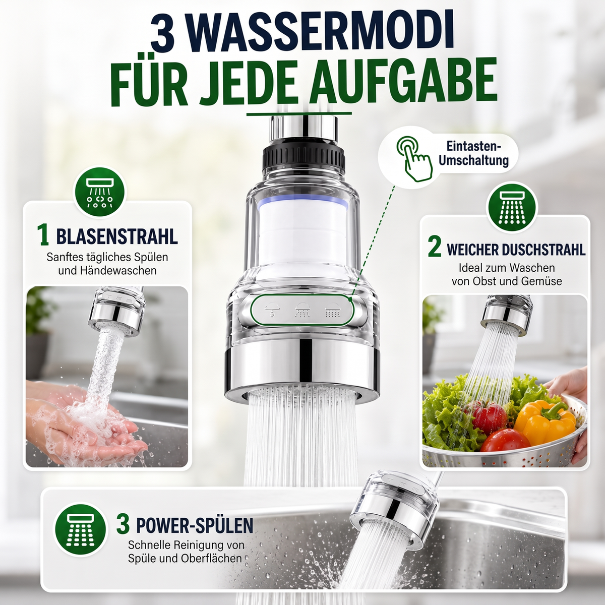 ⏳ Zeitlich begrenzte Sonderaktion ⏰ 360° drehbarer Wasserhahnfilter – spritzwassergeschützt und mehrschichtig gefiltert. Passend für Küchenarmaturen, reinigt Wasser und verhindert Spritzwasser. Saubereres Waschbecken, sicheres Wasser! ✨