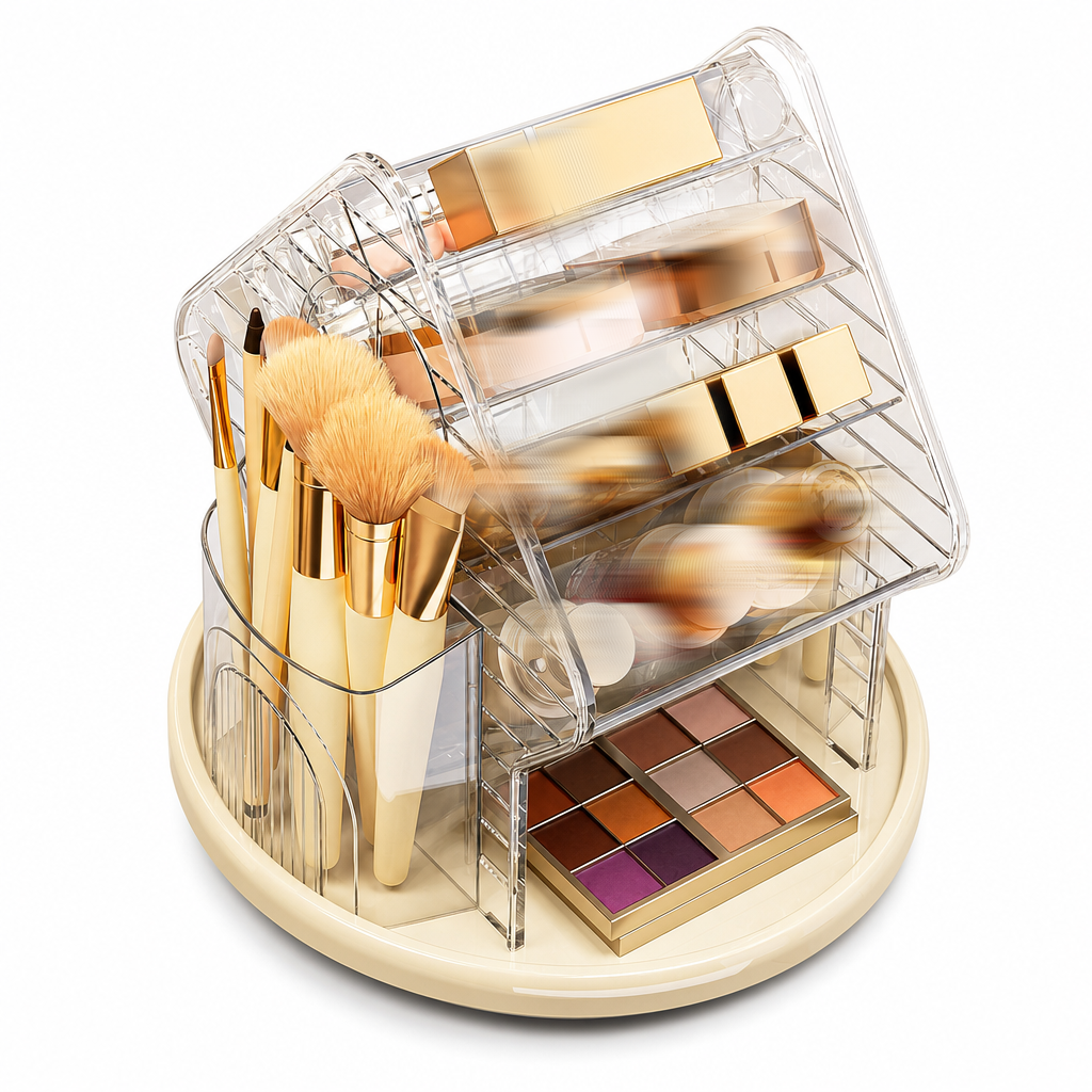 💄 50% RABATT! 🔄 Transparenter Make-up-Organizer – Drehbar & platzsparend ✨
