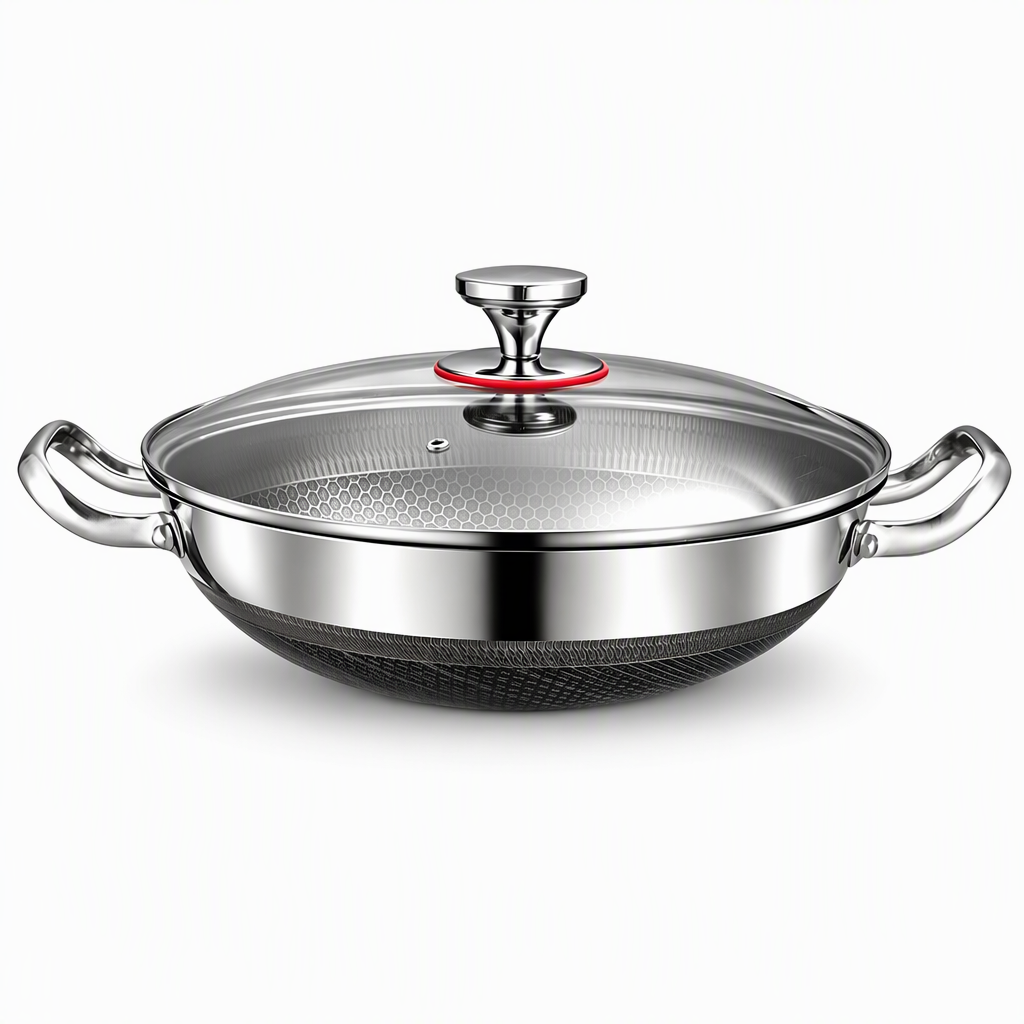 🍳 50 % RABATT 🥘 Verdickter Edelstahl-Antihaft-Wok mit Deckel, flacher Boden, zwei Griffe, hitzebeständig & leicht zu reinigen ✨