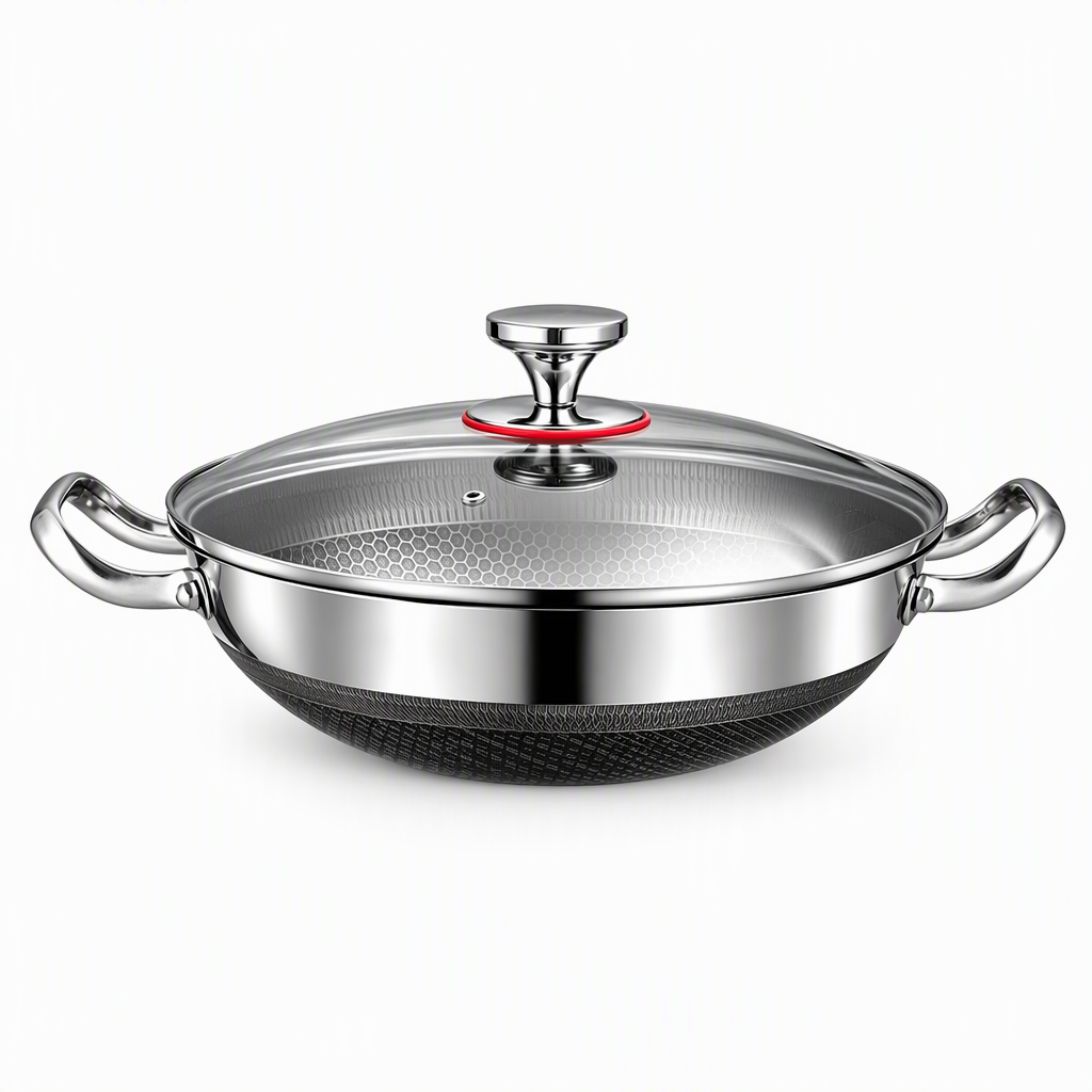 🍳 50 % RABATT 🥘 Verdickter Edelstahl-Antihaft-Wok mit Deckel, flacher Boden, zwei Griffe, hitzebeständig & leicht zu reinigen ✨