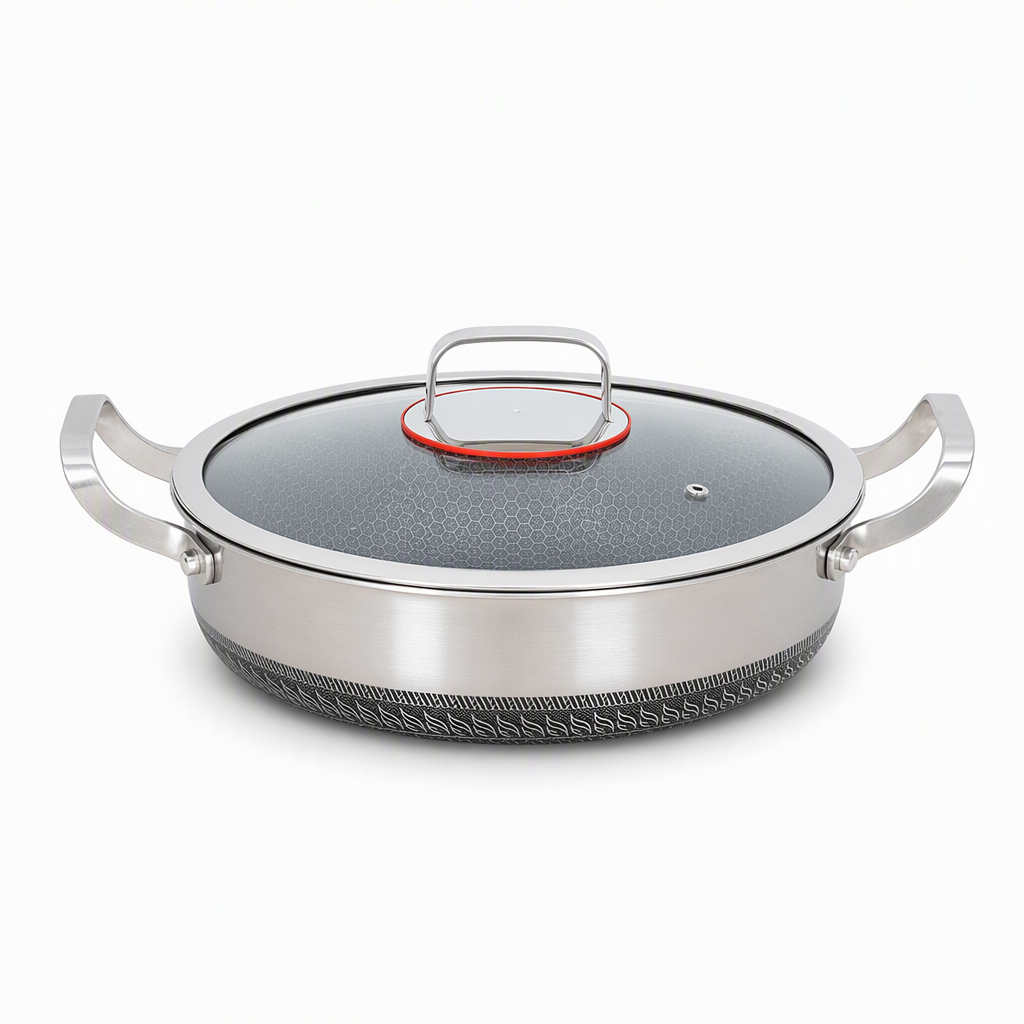 🍳 50 % RABATT 🥘 Verdickter Edelstahl-Antihaft-Wok mit Deckel, flacher Boden, zwei Griffe, hitzebeständig & leicht zu reinigen ✨