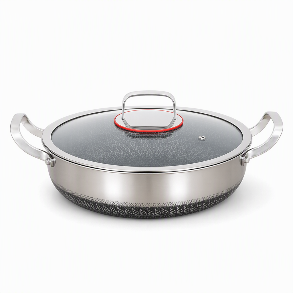 🍳 50 % RABATT 🥘 Verdickter Edelstahl-Antihaft-Wok mit Deckel, flacher Boden, zwei Griffe, hitzebeständig & leicht zu reinigen ✨